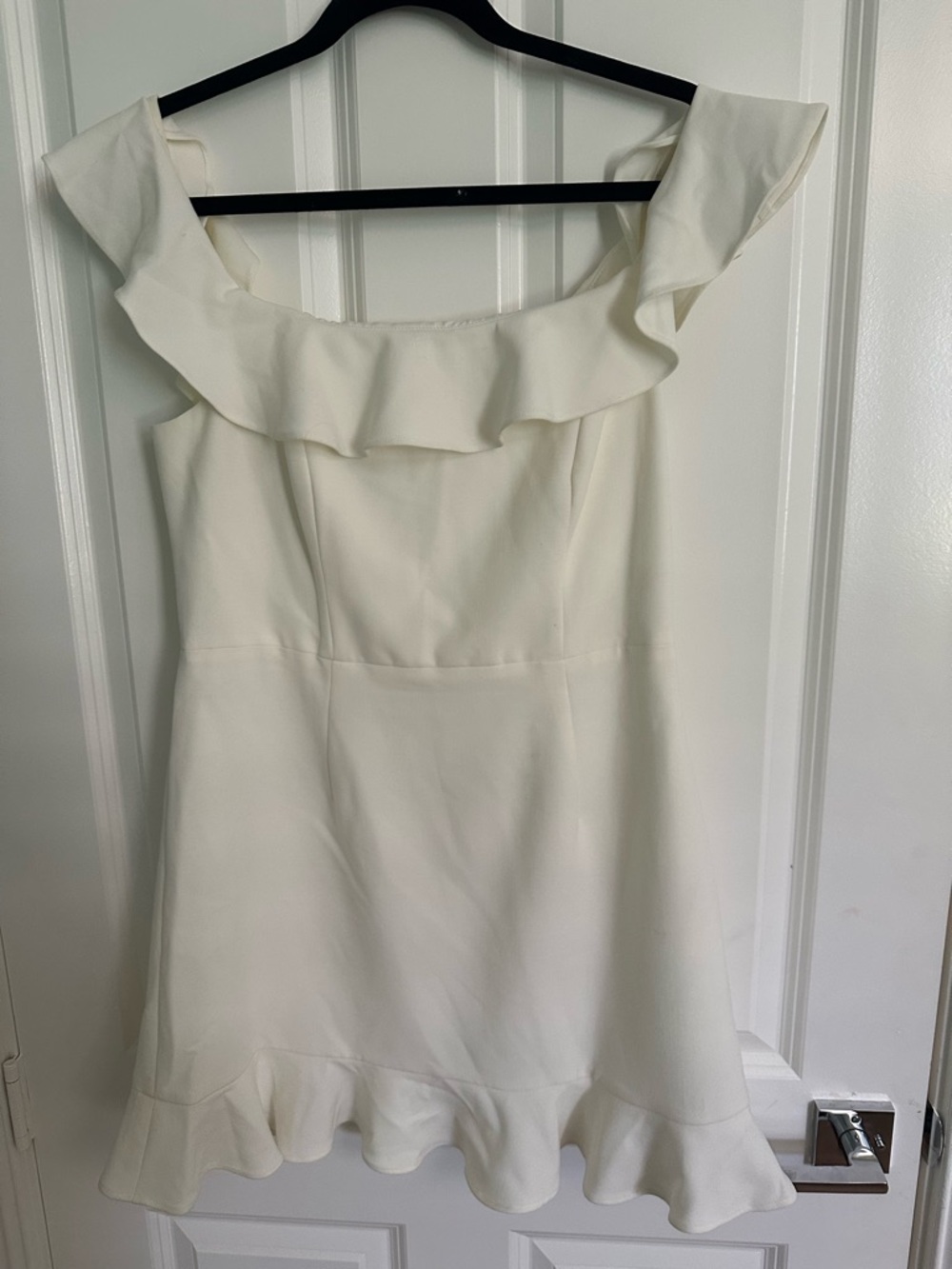 French Connection  Ivory Ruffle Off-Shoulder Mini Dress